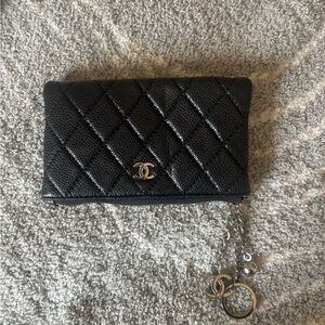 Chanel Black Quilted Wallet with Silver Accents